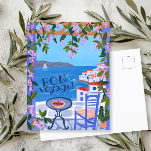 BON VOYAGE Blumen Terrasse Griechische Insel Postkarte