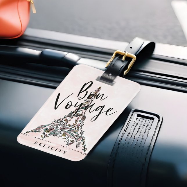 Bon Voyage | Florale Blume Paris Eiffelturm Gepäckanhänger (Bon Voyage | Floral Flowers Paris Eiffel Tower Luggage Tag)