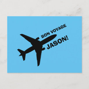 Bon Voyage Flugzeug auf blauem Individuelle Name Postkarte