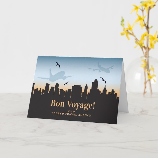 Bon Voyage Travel Agency Business Skyline Karte (Gelbe Blume)