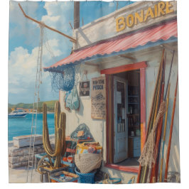 Bonaire Fischhütte Duschvorhang