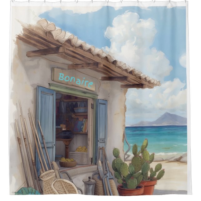Bonaire Fischhütte Duschvorhang (Vorderseite)