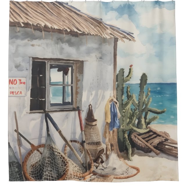 Bonaire-Fischhütte-Duschvorhang Duschvorhang (Vorderseite)