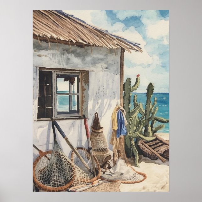 Bonaire Fischhütte Poster (Vorne)