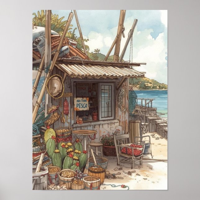 Bonaire Fischhütte Poster (Vorne)
