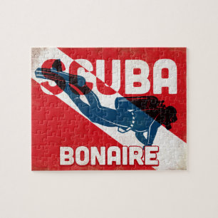 Bonaire Scuba Diver - Blue Retro Puzzle