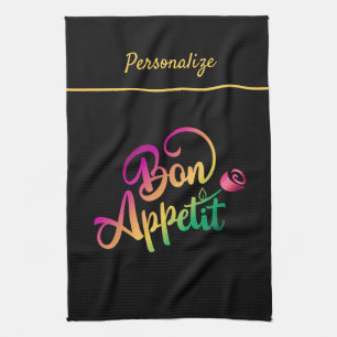 Bonappetitanz Zitat Lila Gelb Schwarz Geschirrtuch