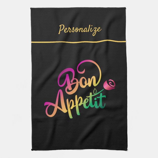 Bonappetitanz Zitat Lila Gelb Schwarz Geschirrtuch (Vertikal)