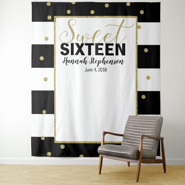 Bonbon 16 Geburtstag Foto-Standhintergrundfahne Wandteppich (Beispiel)