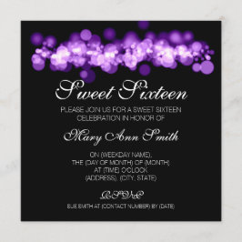 Bonbon 16 Geburtstags-Party lila Bokeh Lichter Einladung