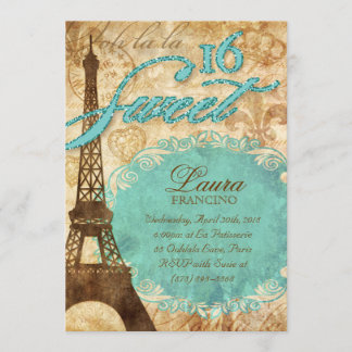 Bonbon 16 Paris laden Eiffel-Turm Vintages blaues Einladung