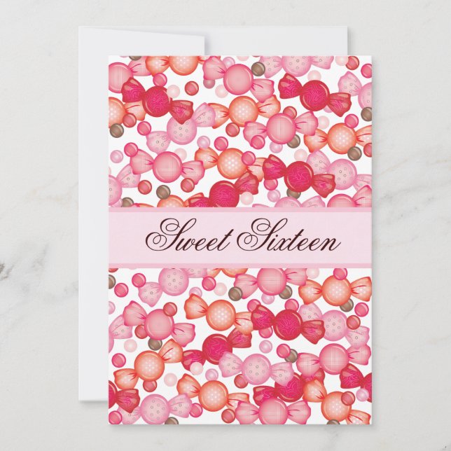 Bonbon 16 sechzehn Süßigkeits-Sammlung im Rosa Einladung (Vorderseite)