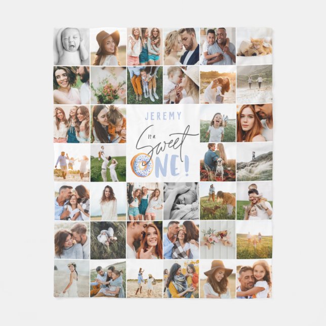 Bonbon 1. Geburtstag Multi Foto Fleece bl (Vorderseite)