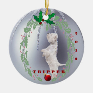 Bonbon fertigen es - Westie Puppys 1. Weihnachten Keramikornament