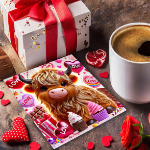 Bonbon wie Candy Highland Cow Valentines Card Feiertagskarte