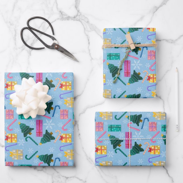 Bonbons, Bäume und Geschenkpapier Set (Vorderseite)