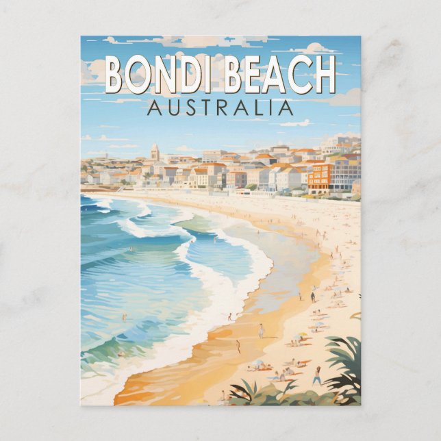 Bondi Beach Australia Reisen Art Vintag Postkarte (Vorderseite)