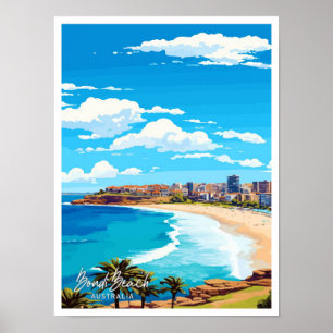 Bondi Beach Australia Reisen Vintage Illustration Poster
