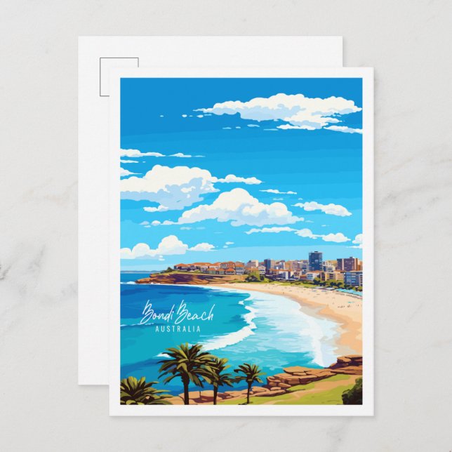 Bondi Beach Australia Vintage-Illustration Postkarte
