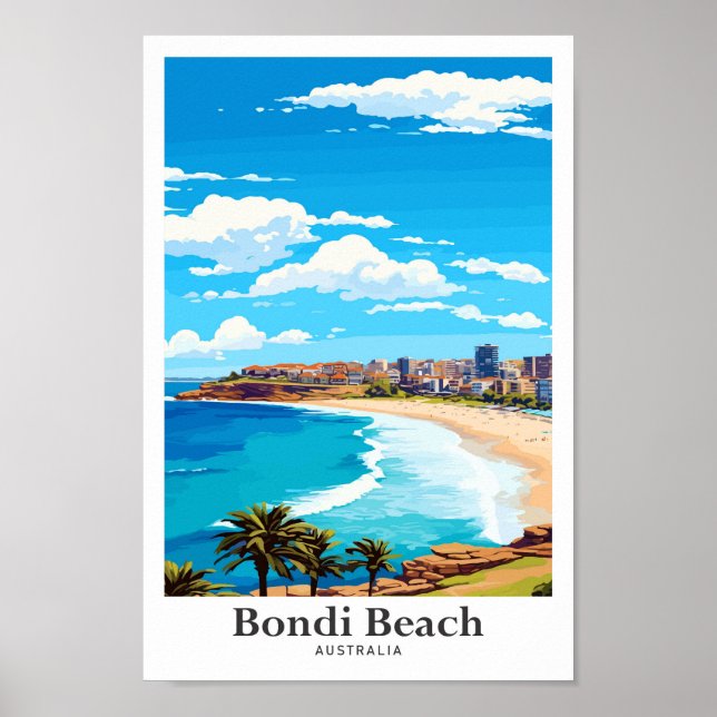 Bondi Beach Australia Vintage Travel Illustration Poster (Vorne)