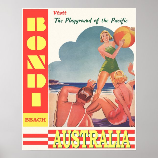 Bondi Beach Australien Retro-Reise  Poster (Vorne)