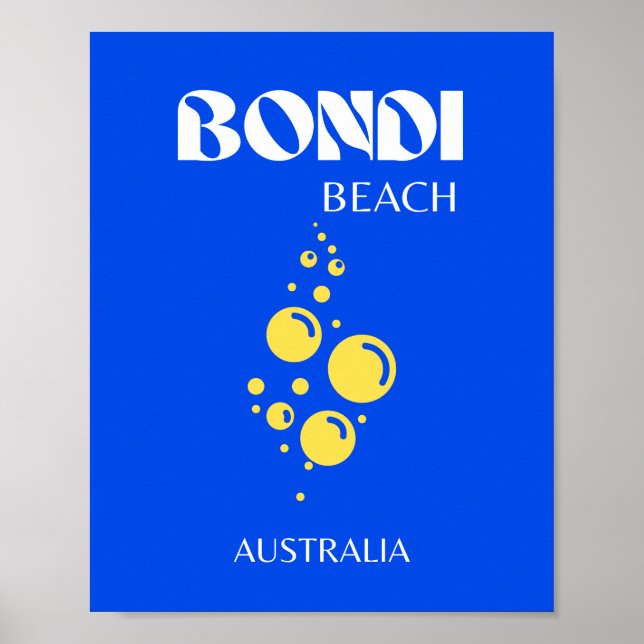 Bondi Beach, Bondi Beach Travel Art, Blue Poster (Vorne)