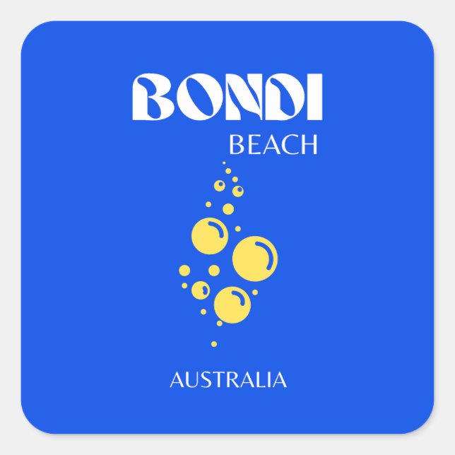 Bondi Beach, Bondi Beach Travel Art, Blue Quadratischer Aufkleber (Vorderseite)