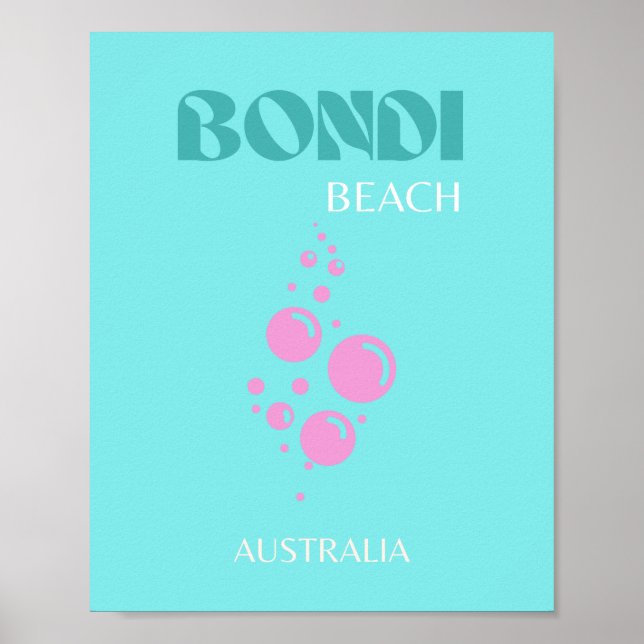 Bondi Beach, Travel Art, Blue Aqua Poster (Vorne)