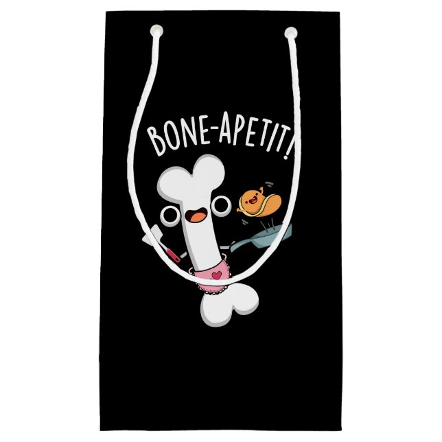 Bone Apetit Funny Cooking Pun Dark BG Kleine Geschenktüte (Vorderseite)