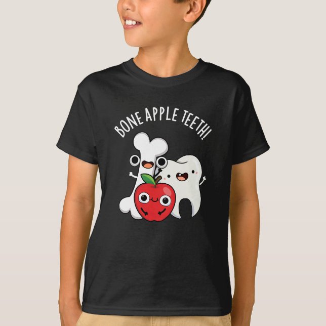 Bone Apple Teeth Funny Bona Appetit Pun Dark BG T-Shirt (Vorderseite)