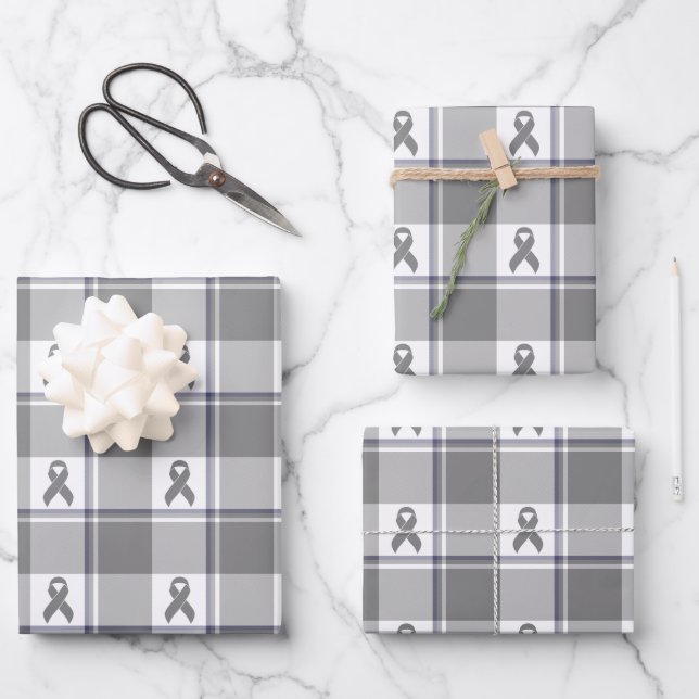 Bone Cancer Awareness Plaid Gray Ribbon Geschenkpapier Set (Vorderseite)