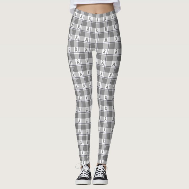 Bone Cancer Awareness Plaid Gray Ribbon Leggings (Vorderseite)