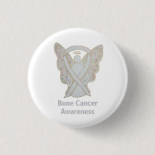 Bone Cancer White Awareness Ribbon Custom Buttons