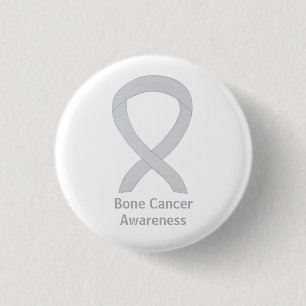 Bone Cancer White Awareness Ribbon Custom Buttons