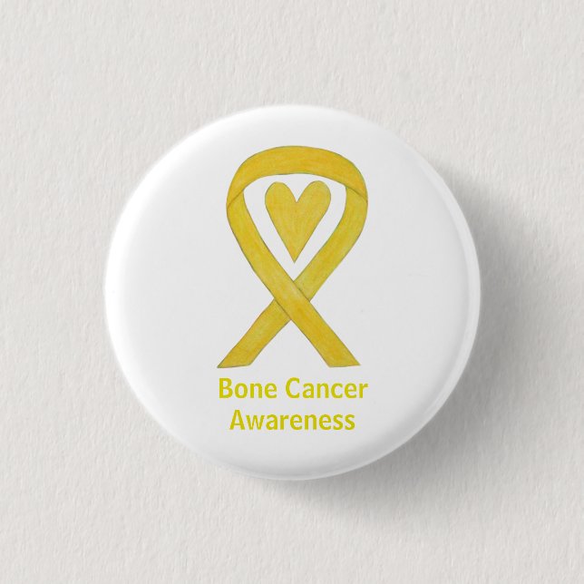 Bone Cancer Yellow Heart Awareness Ribbon Buttone Button (Vorderseite)