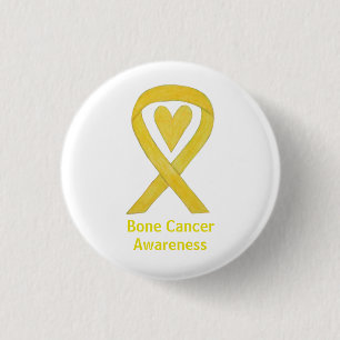 Bone Cancer Yellow Heart Awareness Ribbon Buttone Button