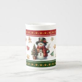 Bone China Tasse mit Schneemann und Weihnachtskeks