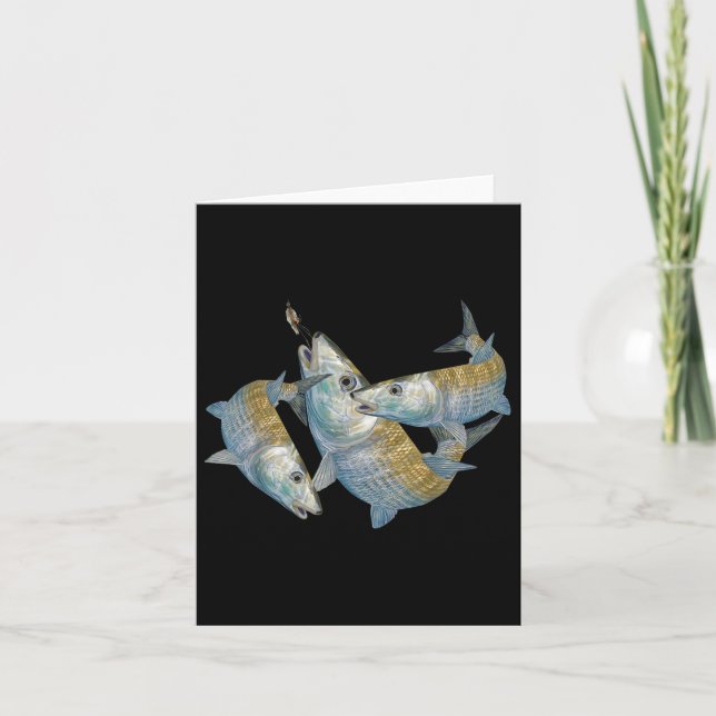 Bonefefische, die eine Salzwasserfliege jagen, &am Karte (Vorderseite)