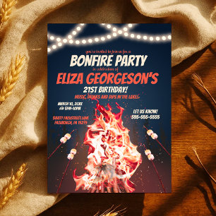 Bonfire Geburtstagsparty Rustikales Feuer und Mars Einladung