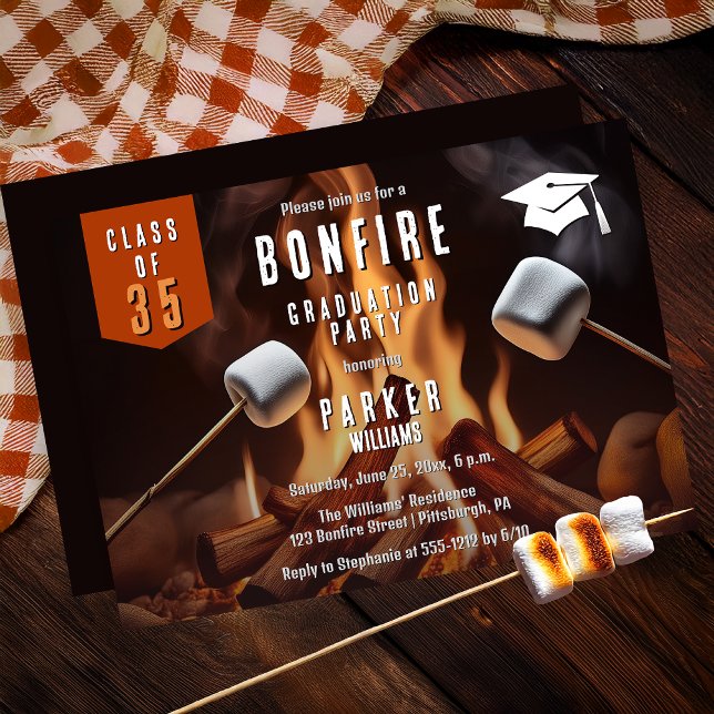 Bonfire Marshmallow Roast Graduation Party Einladung (Bonfire Marshmallow Roast High School | College Graduation Party Invitation - Print | Digi)