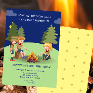Bonfire Woodland Camping Geburtstagsparty im Freie Einladung