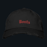 Bonita Black Old English Womens Bestickte Baseballkappe<br><div class="desc">Bonita Black Old English Women's bestickte Baseball Cap</div>