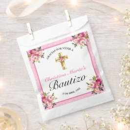 Bonito Rosa Floral Oro Cruz Bautismo Gracias Geschenktütchen