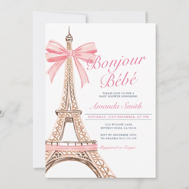 Bonjour Baby Shower French Baby Shower Einladung (Vorderseite)