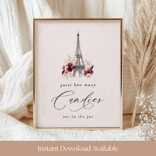 Bonjour Bébé Baby Shower Süßigkeiten-Ratspiel-Schi Poster