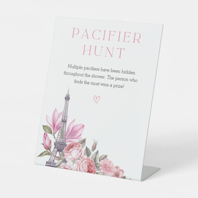 Bonjour Bebe | Babydusche Schnuller Hunt-Zeichen Sockelschild (Vorderseite)