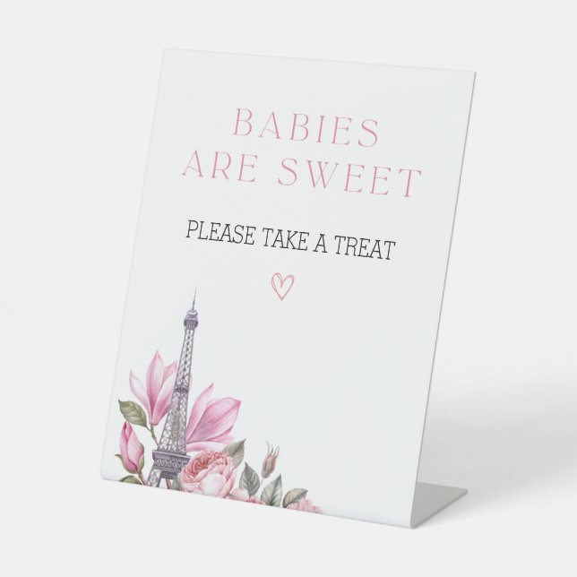 Bonjour Bebe | Babys sind Sweet Baby Shower Sign Sockelschild (Vorderseite)