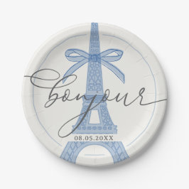 Bonjour Bébé Blue Paris Eiffel Baby Dusche Pappteller