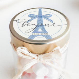 Bonjour Bébé Blue Paris Eiffel Baby Dusche Runder Aufkleber