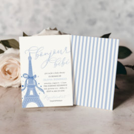 Bonjour Bébé Blue Paris Eiffel Tower Baby Dusche Einladung